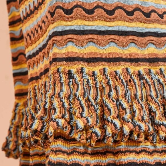 NWT Ulla Johnson Cosette Striped Neutral Knit Midi Skirt in Tiger's Eye P $650 - Picture 5 of 16